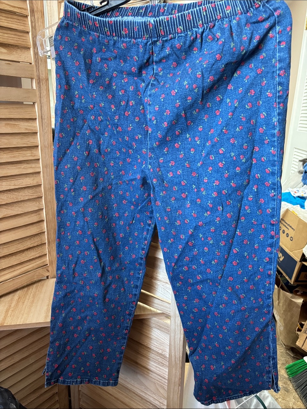 Just My Size Blue Denim Pants with Red Floral Print 14W/16W